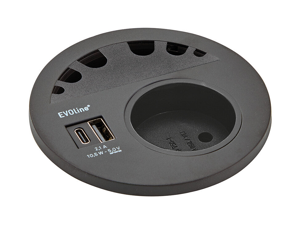 EVOline Cirkel 80 DK scokets + usb A/C and cable holes 6 pcs fix cable 3,0 meter DK Plug