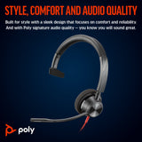 HP Poly Blackwire 3310 Monaural USB-C Headset +USB-C/A Adapter