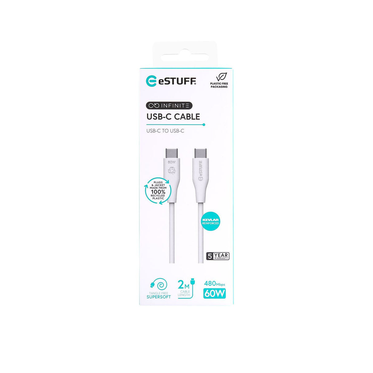 eSTUFF ES604270 USB cable USB 2.0 2 m USB C White