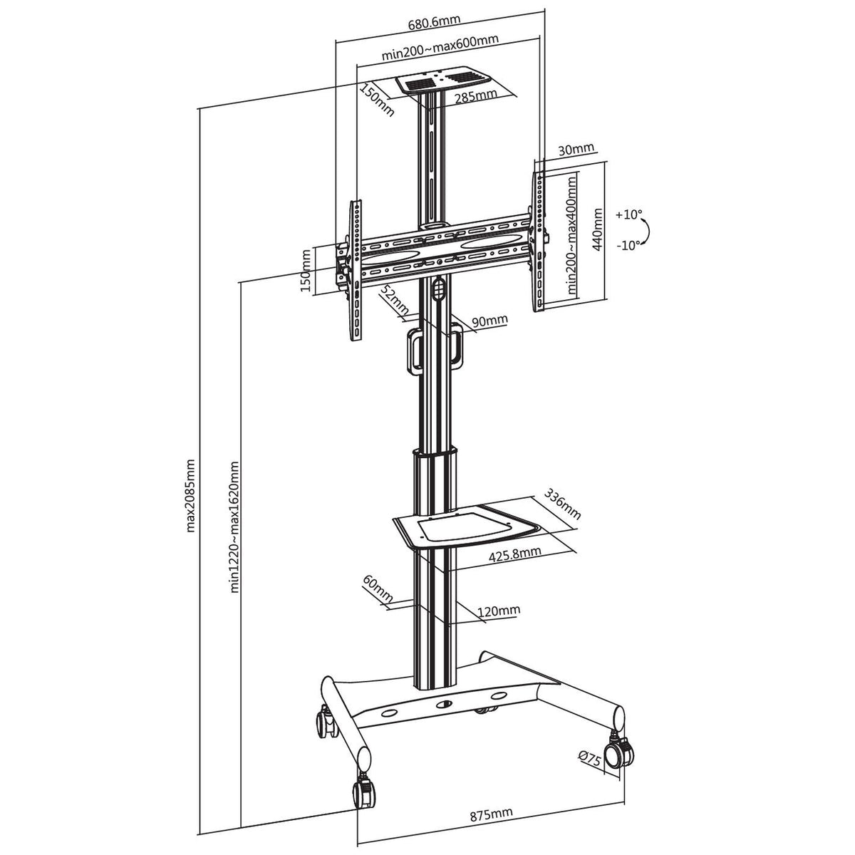 Vivolink VLFS3266C TV mount/stand 165.1 cm (65") Black