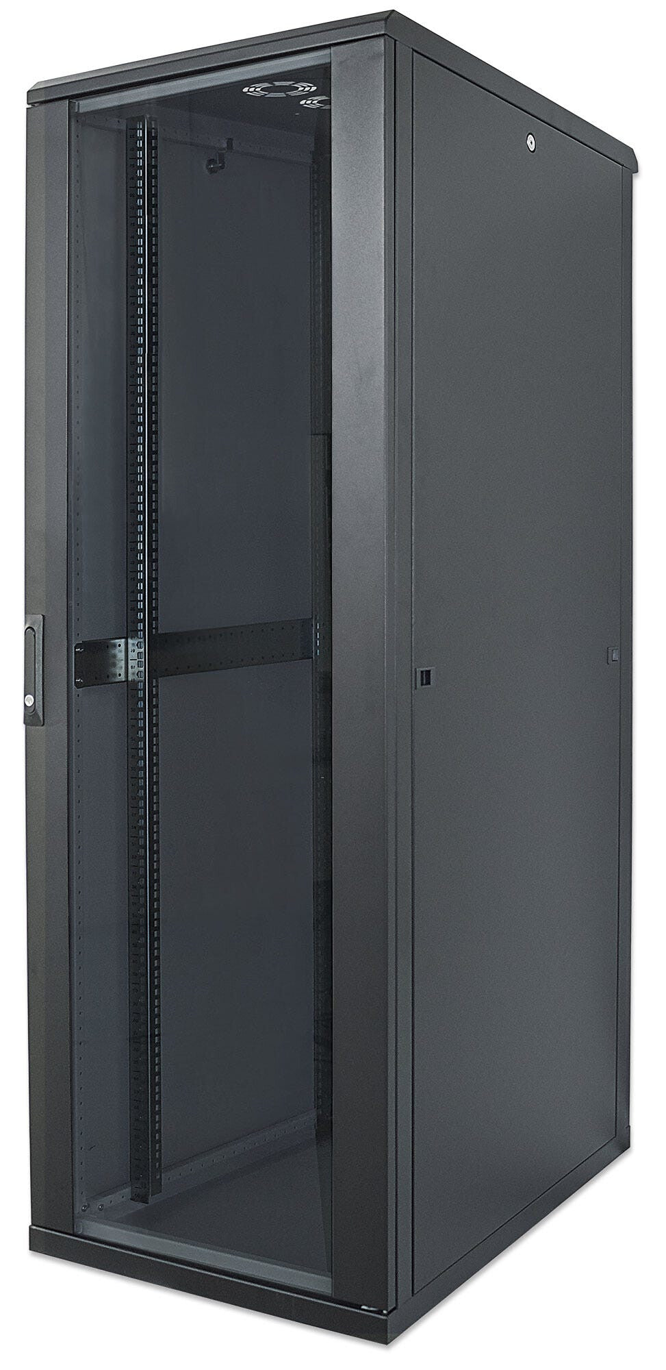 Intellinet 19" Network Cabinet - Free Standing, 42U, 800x800mm (width x depth), Black, Assembled, Max 1500kg, Multi-Point Door Lock, One Lock Per Side Panel, Usable Depth 123 to 573mm, IP20 rated, Rack, Steel