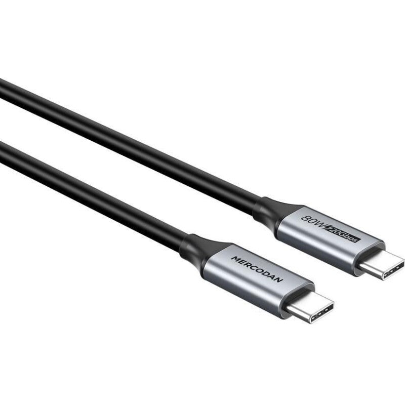 Mercodan USB-C kabel 5,0m, USB 3.2 Gen 2, 20Gbps, 80W PD, 4K@60Hz, Sort TPE kappe, Space Grey, USB-C