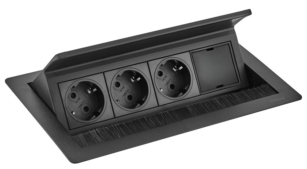 EVOline Flip Top Push Medium, Black 3 Sockets VDE + 1 Blind cover, 0,5 meter GST 18