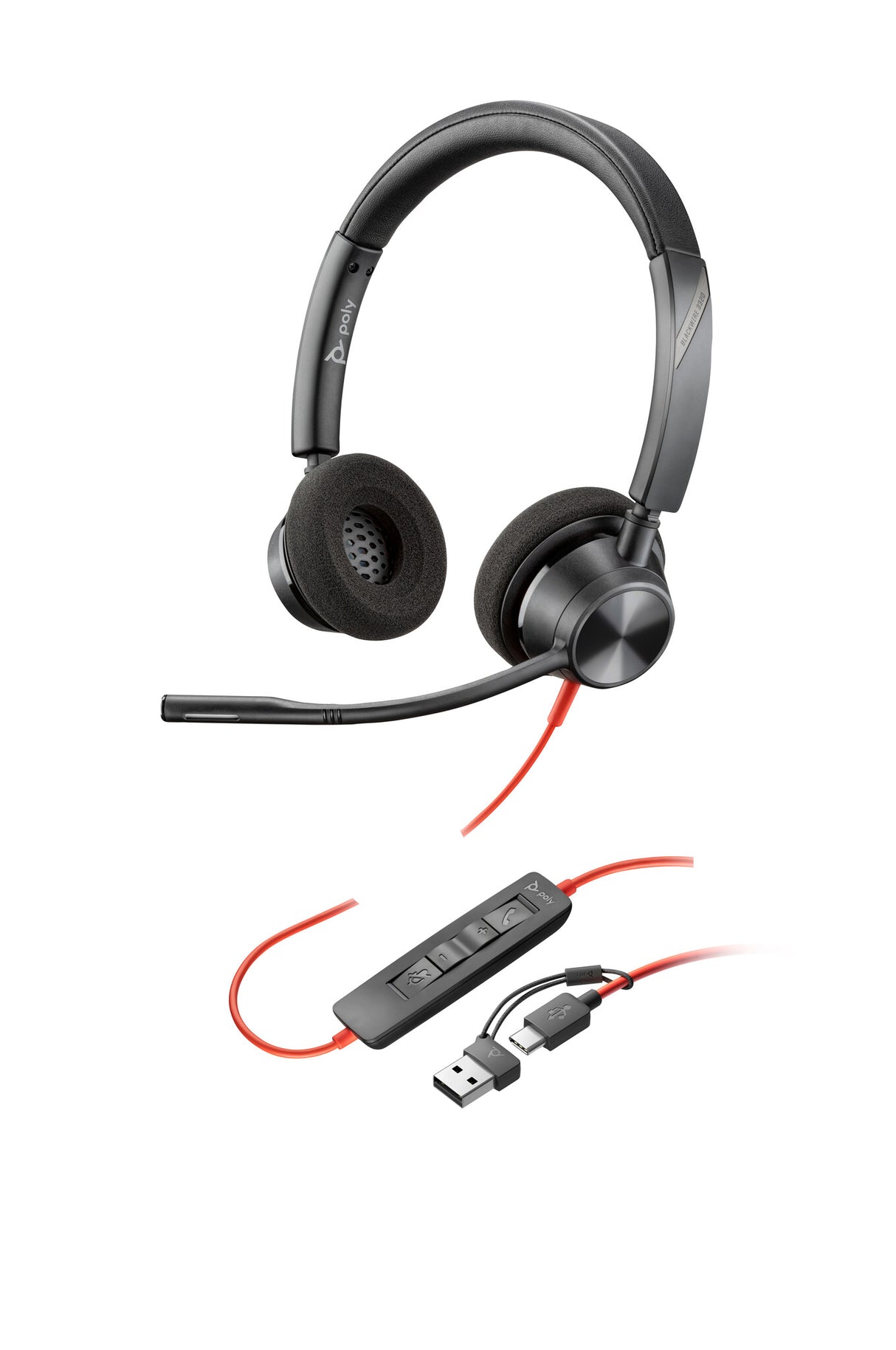 Poly Blackwire 3320 Stereo USB-C Headset +USB-C/A Adapter