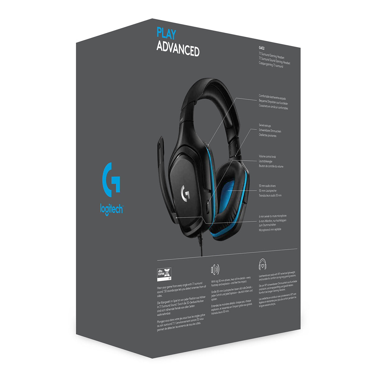 Logitech G G432 Headset Ledningsført Spil Sort, Blå