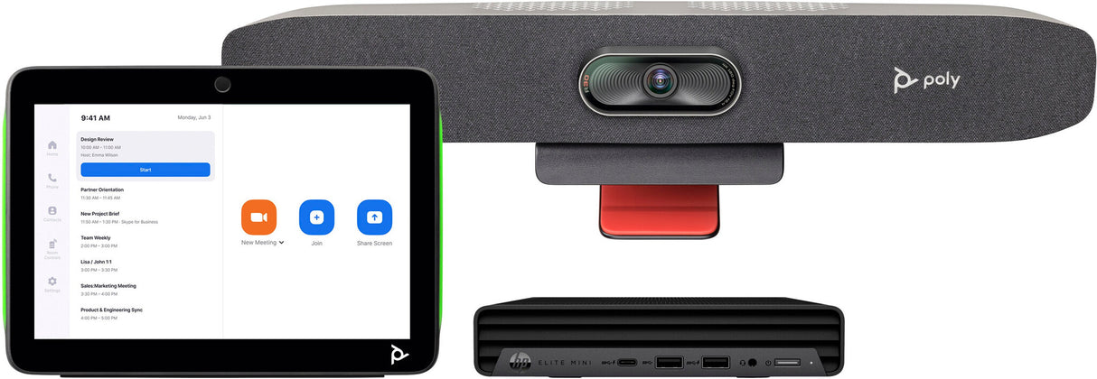 POLY Studio Small Room Bundle for Zoom Rooms: Studio R30 USB Video Bar and HP PC w/TC10 (ABB)